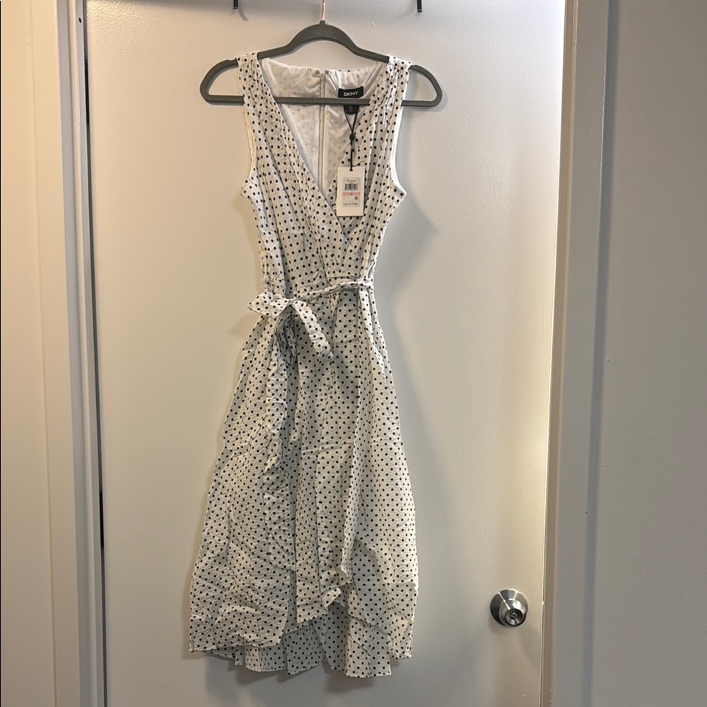 Dkny white/black Scoop Neck Sleeveless Midi Sundress